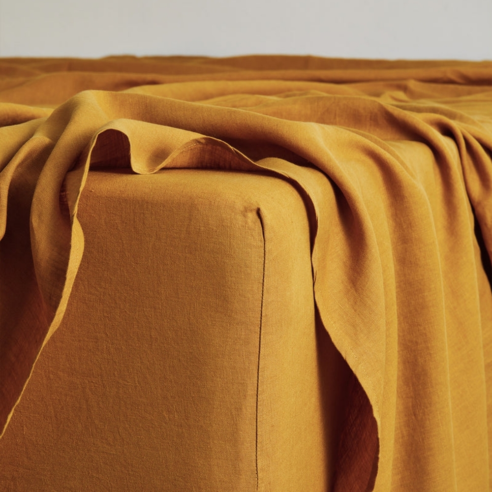 Bed Threads Fitted Linen Sheet-Turmeric